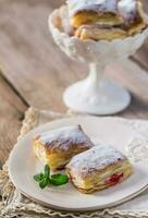 Mille-feuille with fresh cherry photo