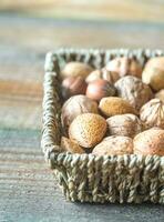 Assortment of nuts in the basket photo