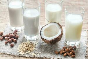 Different types of non-dairy milk photo