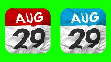 Twenty Ninth, 29th August Date Calendar Seamless Looping Squire Cloth Icon, Looped Plain Fabric Texture Waving Slow Motion, 3D Rendering, Green Screen, Alpha Matte video