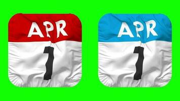 First, 1st April Date Calendar Seamless Looping Squire Cloth Icon, Looped Plain Fabric Texture Waving Slow Motion, 3D Rendering, Green Screen, Alpha Matte video