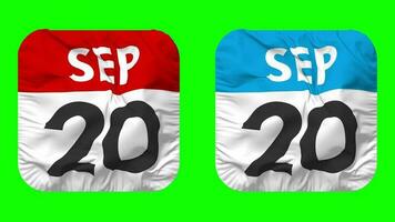 Twentieth, 20th September Date Calendar Seamless Looping Squire Cloth Icon, Looped Plain Fabric Texture Waving Slow Motion, 3D Rendering, Green Screen, Alpha Matte video