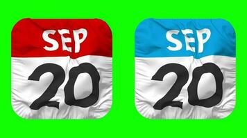 Twentieth, 20th September Date Calendar Seamless Looping Squire Cloth Icon, Looped Plain Fabric Texture Waving Slow Motion, 3D Rendering, Green Screen, Alpha Matte video