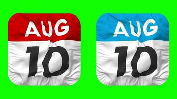 Tenth, 10th August Date Calendar Seamless Looping Squire Cloth Icon, Looped Plain Fabric Texture Waving Slow Motion, 3D Rendering, Green Screen, Alpha Matte video