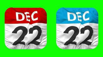 Twenty Second, 22nd December Date Calendar Seamless Looping Squire Cloth Icon, Looped Plain Fabric Texture Waving Slow Motion, 3D Rendering, Green Screen, Alpha Matte video