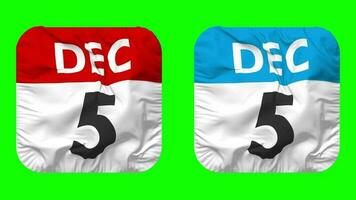 Fifth, 5th December Date Calendar Seamless Looping Squire Cloth Icon, Looped Plain Fabric Texture Waving Slow Motion, 3D Rendering, Green Screen, Alpha Matte video