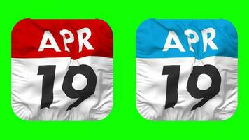 Nineteenth, 19th April Date Calendar Seamless Looping Squire Cloth Icon, Looped Plain Fabric Texture Waving Slow Motion, 3D Rendering, Green Screen, Alpha Matte video