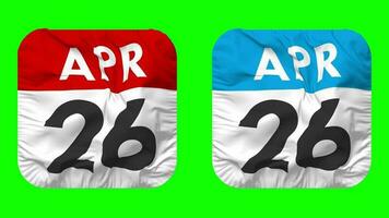 Twenty Sixth, 26th April Date Calendar Seamless Looping Squire Cloth Icon, Looped Plain Fabric Texture Waving Slow Motion, 3D Rendering, Green Screen, Alpha Matte video