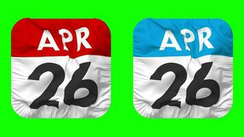 Twenty Sixth, 26th April Date Calendar Seamless Looping Squire Cloth Icon, Looped Plain Fabric Texture Waving Slow Motion, 3D Rendering, Green Screen, Alpha Matte video