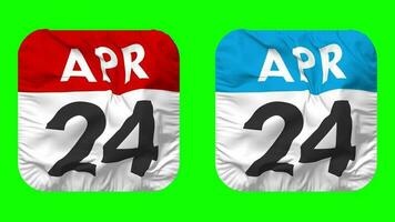 Twenty Fourth, 24th April Date Calendar Seamless Looping Squire Cloth Icon, Looped Plain Fabric Texture Waving Slow Motion, 3D Rendering, Green Screen, Alpha Matte video