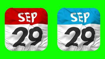 Twenty Ninth, 29th September Date Calendar Seamless Looping Squire Cloth Icon, Looped Plain Fabric Texture Waving Slow Motion, 3D Rendering, Green Screen, Alpha Matte video