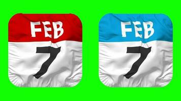 Seventh, 7th February Date Calendar Seamless Looping Squire Cloth Icon, Looped Plain Fabric Texture Waving Slow Motion, 3D Rendering, Green Screen, Alpha Matte video