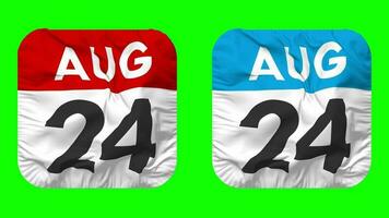 Twenty Fourth, 24th August Date Calendar Seamless Looping Squire Cloth Icon, Looped Plain Fabric Texture Waving Slow Motion, 3D Rendering, Green Screen, Alpha Matte video