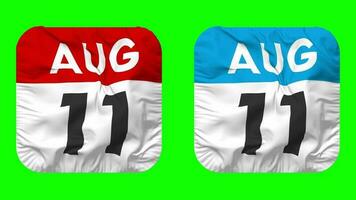 Eleventh, 11th August Date Calendar Seamless Looping Squire Cloth Icon, Looped Plain Fabric Texture Waving Slow Motion, 3D Rendering, Green Screen, Alpha Matte video