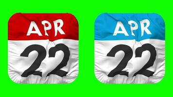 Twenty Second, 22nd April Date Calendar Seamless Looping Squire Cloth Icon, Looped Plain Fabric Texture Waving Slow Motion, 3D Rendering, Green Screen, Alpha Matte video