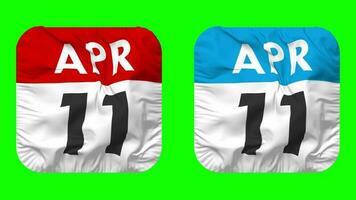 Eleventh, 11th April Date Calendar Seamless Looping Squire Cloth Icon, Looped Plain Fabric Texture Waving Slow Motion, 3D Rendering, Green Screen, Alpha Matte video