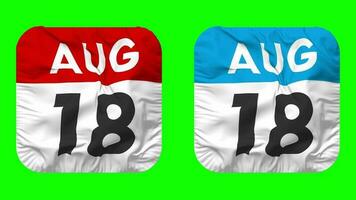 Eighteenth, 18th August Date Calendar Seamless Looping Squire Cloth Icon, Looped Plain Fabric Texture Waving Slow Motion, 3D Rendering, Green Screen, Alpha Matte video