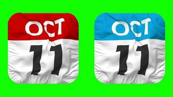 Eleventh, 11th October Date Calendar Seamless Looping Squire Cloth Icon, Looped Plain Fabric Texture Waving Slow Motion, 3D Rendering, Green Screen, Alpha Matte video