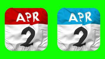 Second, 2nd April Date Calendar Seamless Looping Squire Cloth Icon, Looped Plain Fabric Texture Waving Slow Motion, 3D Rendering, Green Screen, Alpha Matte video