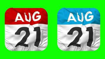 Twenty First, 21st August Date Calendar Seamless Looping Squire Cloth Icon, Looped Plain Fabric Texture Waving Slow Motion, 3D Rendering, Green Screen, Alpha Matte video