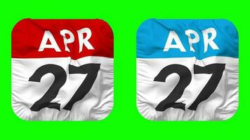 Twenty Seventh, 27th April Date Calendar Seamless Looping Squire Cloth Icon, Looped Plain Fabric Texture Waving Slow Motion, 3D Rendering, Green Screen, Alpha Matte video