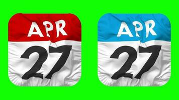 Twenty Seventh, 27th April Date Calendar Seamless Looping Squire Cloth Icon, Looped Plain Fabric Texture Waving Slow Motion, 3D Rendering, Green Screen, Alpha Matte video