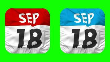 Eighteenth, 18th September Date Calendar Seamless Looping Squire Cloth Icon, Looped Plain Fabric Texture Waving Slow Motion, 3D Rendering, Green Screen, Alpha Matte video