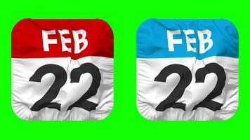 Twenty Second, 22nd February Date Calendar Seamless Looping Squire Cloth Icon, Looped Plain Fabric Texture Waving Slow Motion, 3D Rendering, Green Screen, Alpha Matte video