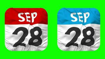 Twenty Eighth, 28th September Date Calendar Seamless Looping Squire Cloth Icon, Looped Plain Fabric Texture Waving Slow Motion, 3D Rendering, Green Screen, Alpha Matte video
