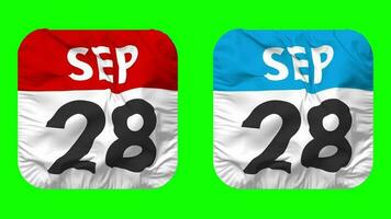 Twenty Eighth, 28th September Date Calendar Seamless Looping Squire Cloth Icon, Looped Plain Fabric Texture Waving Slow Motion, 3D Rendering, Green Screen, Alpha Matte video