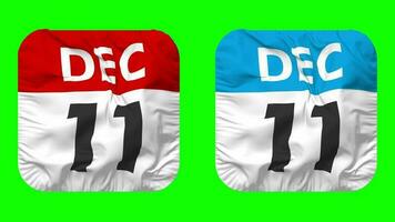 Eleventh, 11th December Date Calendar Seamless Looping Squire Cloth Icon, Looped Plain Fabric Texture Waving Slow Motion, 3D Rendering, Green Screen, Alpha Matte video