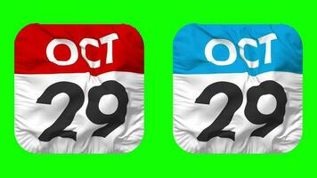 Twenty Ninth, 29th October Date Calendar Seamless Looping Squire Cloth Icon, Looped Plain Fabric Texture Waving Slow Motion, 3D Rendering, Green Screen, Alpha Matte video