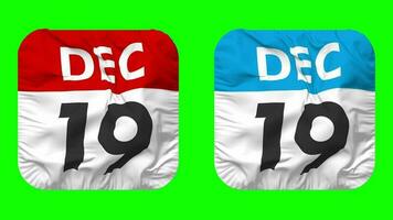 Nineteenth, 19th December Date Calendar Seamless Looping Squire Cloth Icon, Looped Plain Fabric Texture Waving Slow Motion, 3D Rendering, Green Screen, Alpha Matte video