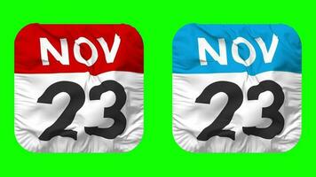 Twenty Third, 23rd November Date Calendar Seamless Looping Squire Cloth Icon, Looped Plain Fabric Texture Waving Slow Motion, 3D Rendering, Green Screen, Alpha Matte video