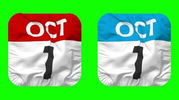 First, 1st October Date Calendar Seamless Looping Squire Cloth Icon, Looped Plain Fabric Texture Waving Slow Motion, 3D Rendering, Green Screen, Alpha Matte video