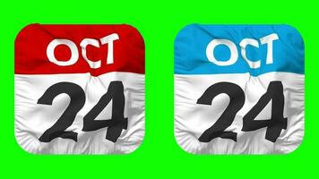 Twenty Fourth, 24th October Date Calendar Seamless Looping Squire Cloth Icon, Looped Plain Fabric Texture Waving Slow Motion, 3D Rendering, Green Screen, Alpha Matte video