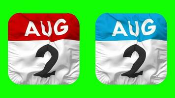 Second, 2nd August Date Calendar Seamless Looping Squire Cloth Icon, Looped Plain Fabric Texture Waving Slow Motion, 3D Rendering, Green Screen, Alpha Matte video