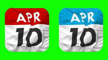 Tenth, 10th April Date Calendar Seamless Looping Squire Cloth Icon, Looped Plain Fabric Texture Waving Slow Motion, 3D Rendering, Green Screen, Alpha Matte video