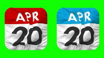 Twentieth, 20th April Date Calendar Seamless Looping Squire Cloth Icon, Looped Plain Fabric Texture Waving Slow Motion, 3D Rendering, Green Screen, Alpha Matte video