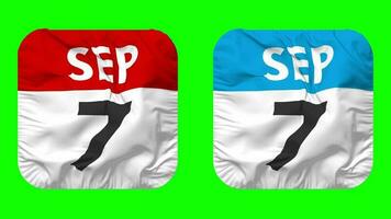 Seventh, 7th September Date Calendar Seamless Looping Squire Cloth Icon, Looped Plain Fabric Texture Waving Slow Motion, 3D Rendering, Green Screen, Alpha Matte video