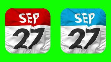 Twenty Seventh, 27th September Date Calendar Seamless Looping Squire Cloth Icon, Looped Plain Fabric Texture Waving Slow Motion, 3D Rendering, Green Screen, Alpha Matte video