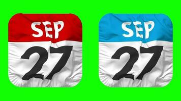 Twenty Seventh, 27th September Date Calendar Seamless Looping Squire Cloth Icon, Looped Plain Fabric Texture Waving Slow Motion, 3D Rendering, Green Screen, Alpha Matte video