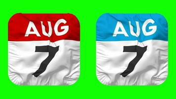 Seventh, 7th August Date Calendar Seamless Looping Squire Cloth Icon, Looped Plain Fabric Texture Waving Slow Motion, 3D Rendering, Green Screen, Alpha Matte video