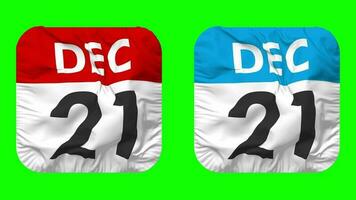 Twenty First, 21st December Date Calendar Seamless Looping Squire Cloth Icon, Looped Plain Fabric Texture Waving Slow Motion, 3D Rendering, Green Screen, Alpha Matte video