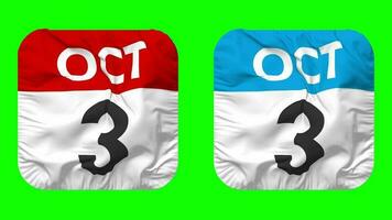 Third, 3rd October Date Calendar Seamless Looping Squire Cloth Icon, Looped Plain Fabric Texture Waving Slow Motion, 3D Rendering, Green Screen, Alpha Matte video