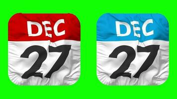 Twenty Seventh, 27th December Date Calendar Seamless Looping Squire Cloth Icon, Looped Plain Fabric Texture Waving Slow Motion, 3D Rendering, Green Screen, Alpha Matte video