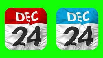 Twenty Fourth, 24th December Date Calendar Seamless Looping Squire Cloth Icon, Looped Plain Fabric Texture Waving Slow Motion, 3D Rendering, Green Screen, Alpha Matte video