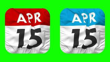 Fifteenth, 15th April Date Calendar Seamless Looping Squire Cloth Icon, Looped Plain Fabric Texture Waving Slow Motion, 3D Rendering, Green Screen, Alpha Matte video