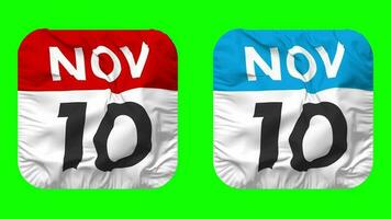 Tenth, 10th November Date Calendar Seamless Looping Squire Cloth Icon, Looped Plain Fabric Texture Waving Slow Motion, 3D Rendering, Green Screen, Alpha Matte video