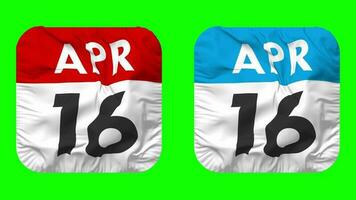 Sixteenth, 16th April Date Calendar Seamless Looping Squire Cloth Icon, Looped Plain Fabric Texture Waving Slow Motion, 3D Rendering, Green Screen, Alpha Matte video